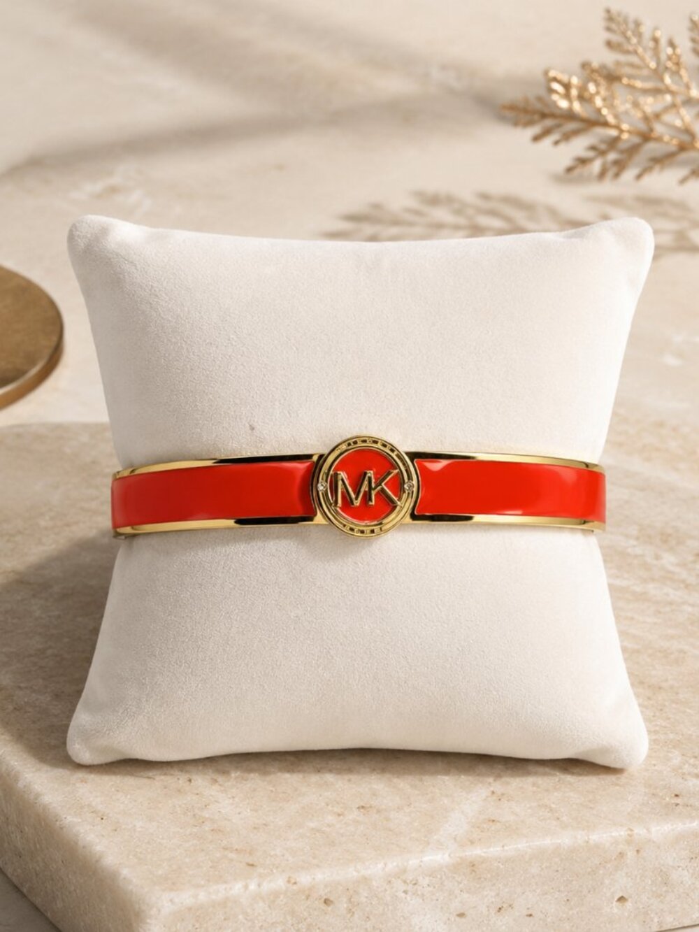 Michael Kors Coral Enamel Hinged Bangle Bracelet NWT